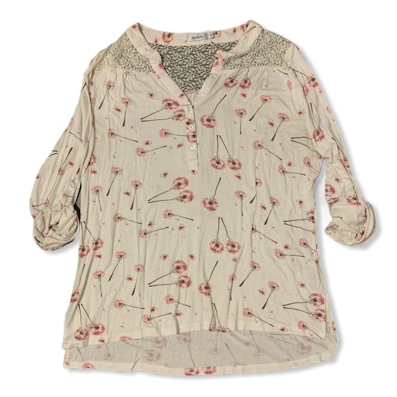 Ricki’s cream top pink dandelion print high low L - Picture 1 of 12